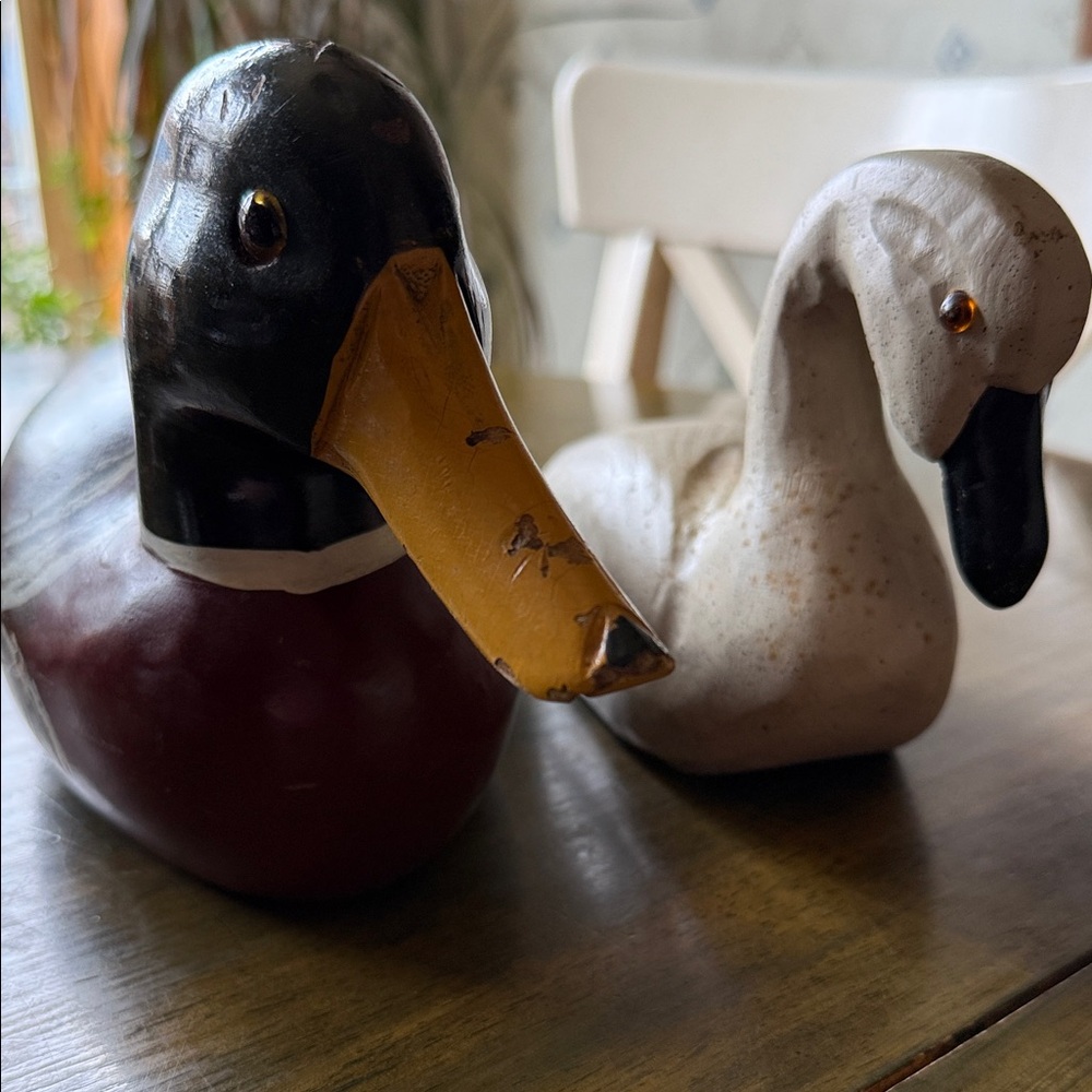 Vintage Wooden Duck and Swan Figurines